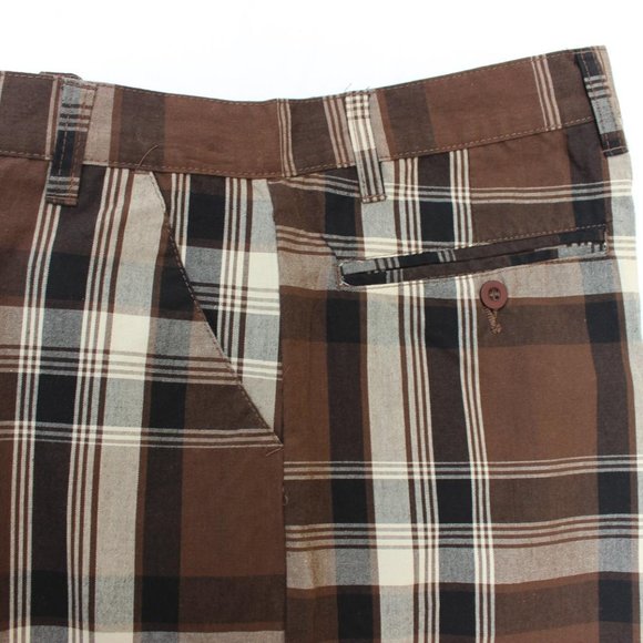 NWOT TEEN BOYS BURNSIDE SHORTS SIZE 18 BROWN PLAID 32" WAIST 11-3/4" INSEAM - Picture 2 of 6